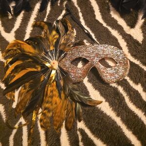 Elegant Silver and Gold Feathered Masquerade Mask